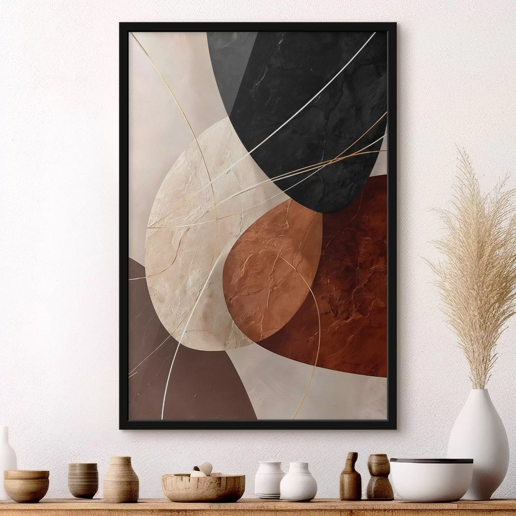 Papier peint Ovales géométriques dans une palette beige-caramel f45878