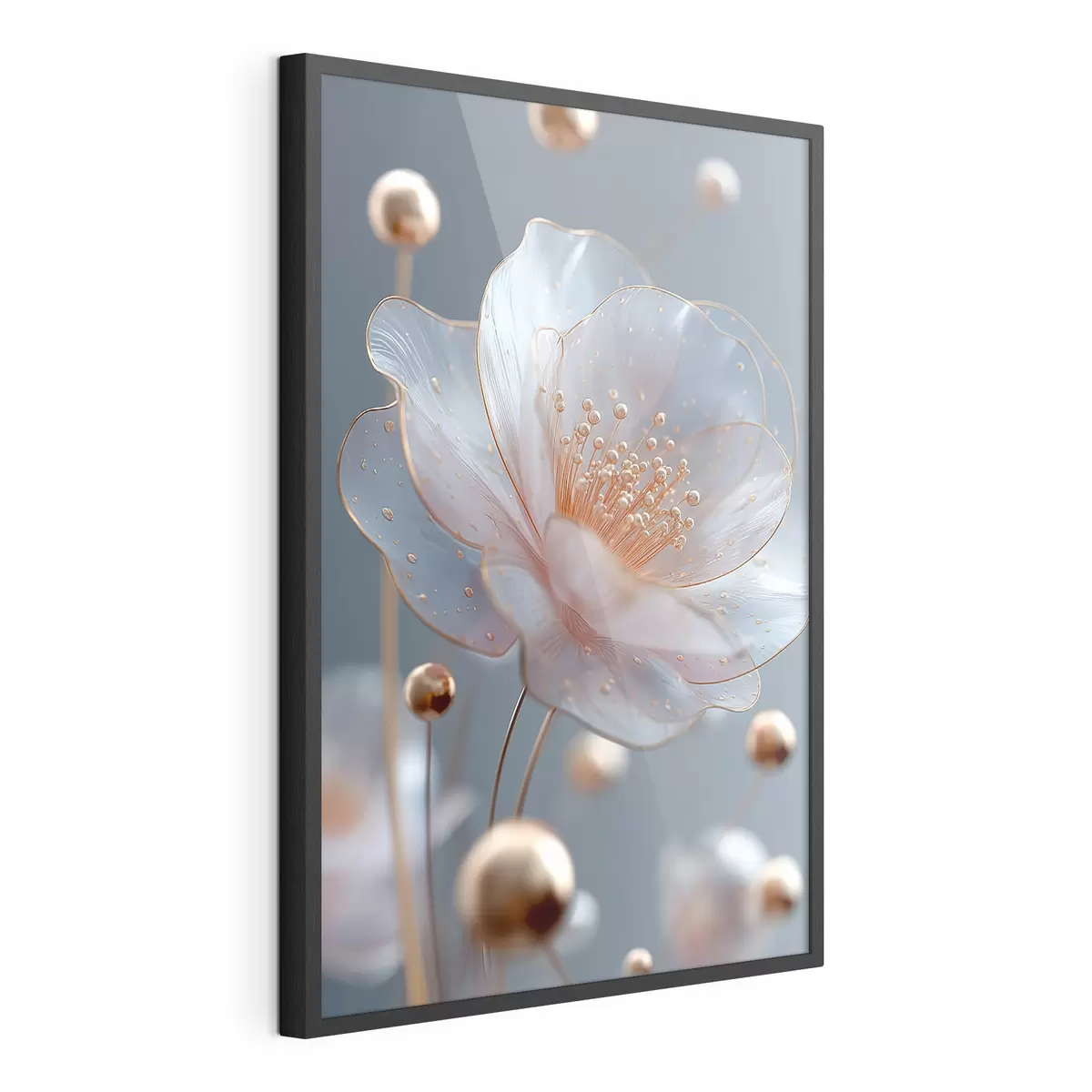 Poster Fleur translucide avec des étamines cuivrées sur fond bleu f45880