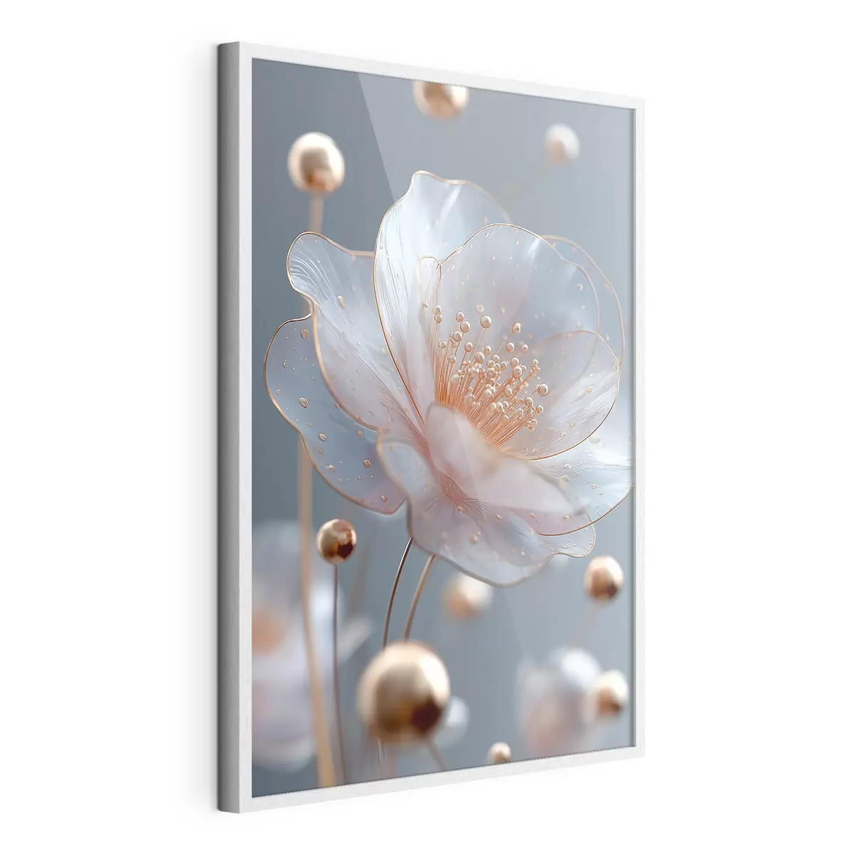 Poster Fleur translucide avec des étamines cuivrées sur fond bleu f45880