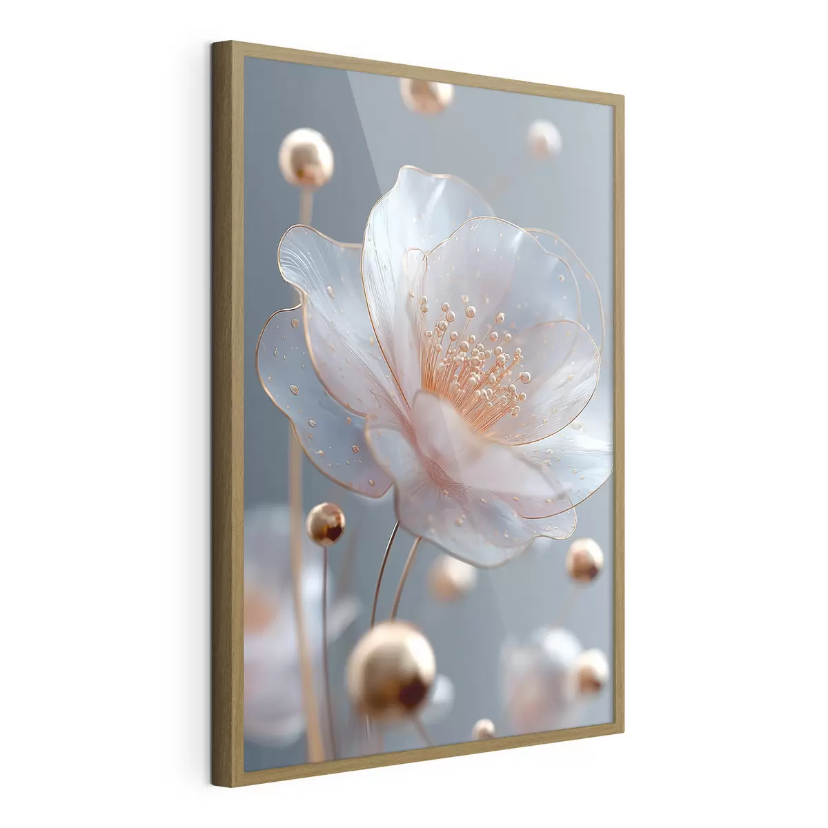 Poster Fleur translucide avec des étamines cuivrées sur fond bleu f45880