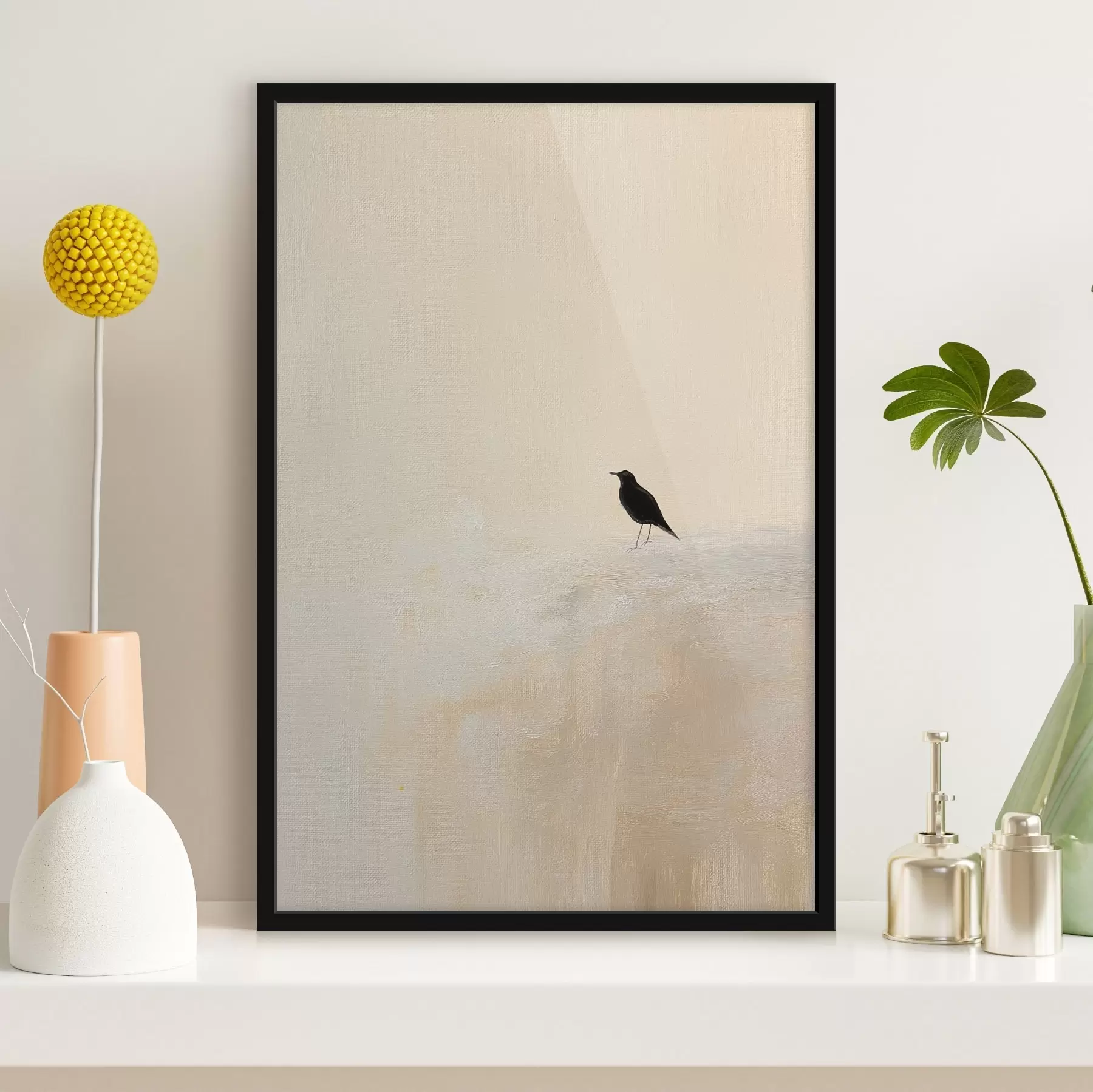 Papier peint Oiseau solitaire sur fond beige chaud f45882