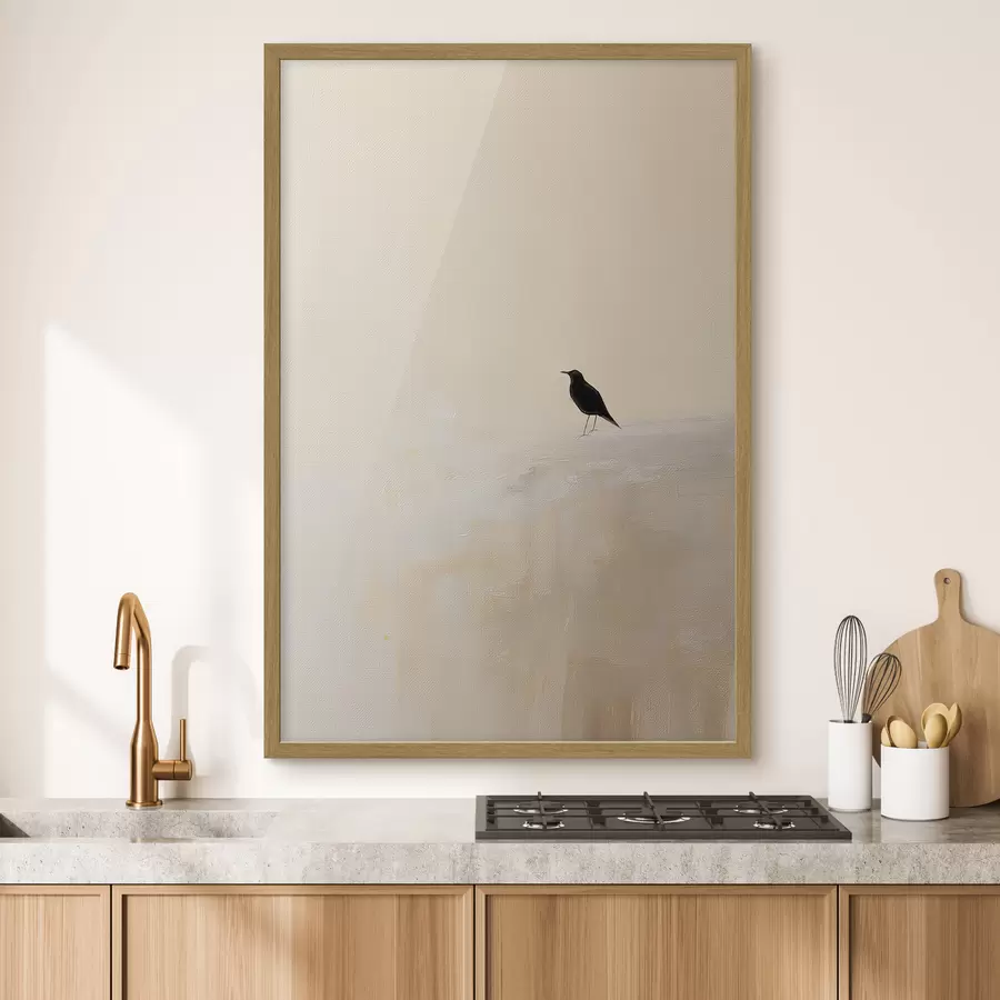 Papier peint Oiseau solitaire sur fond beige chaud f45882