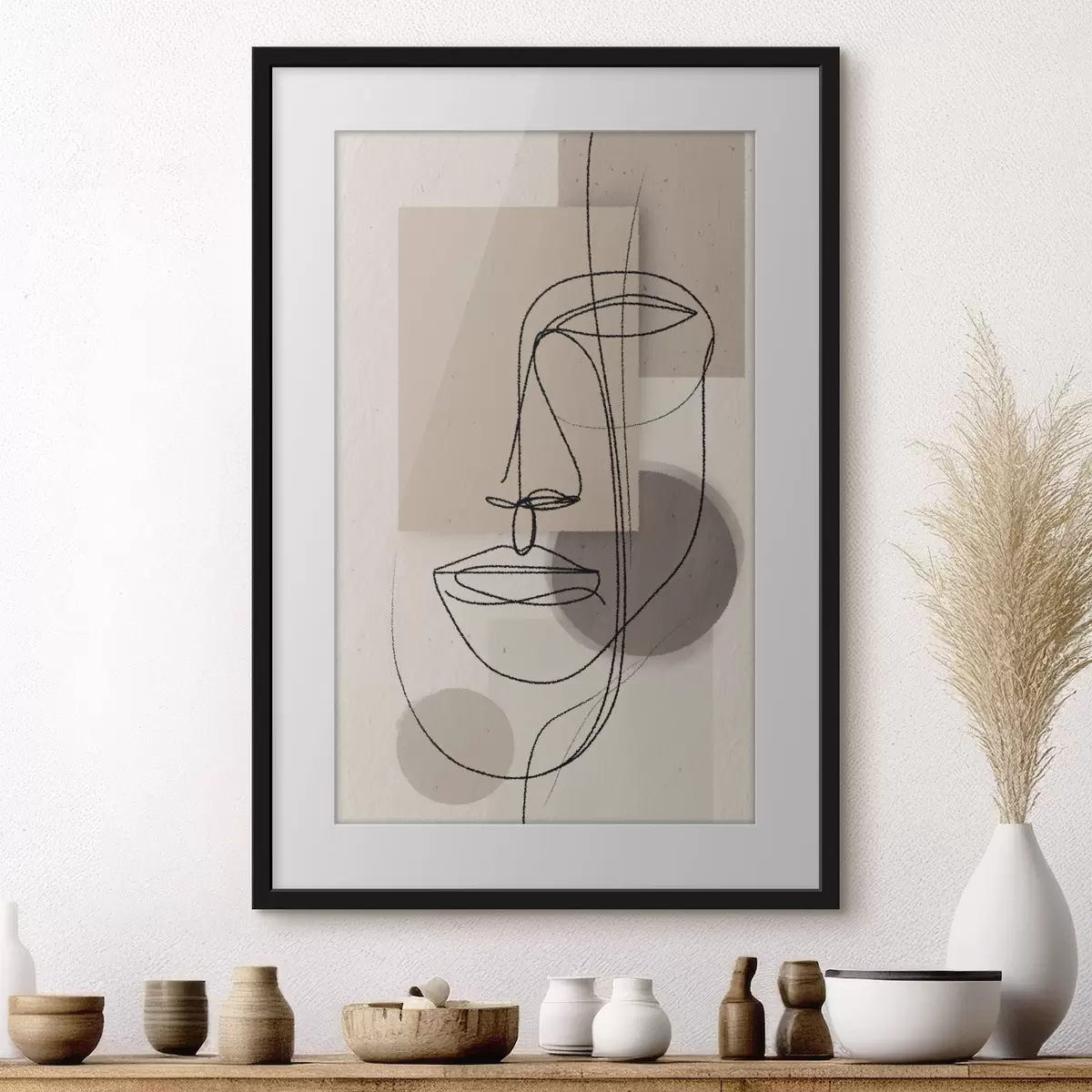 Poster Portrait en ligne sur des formes géométriques beiges f45886