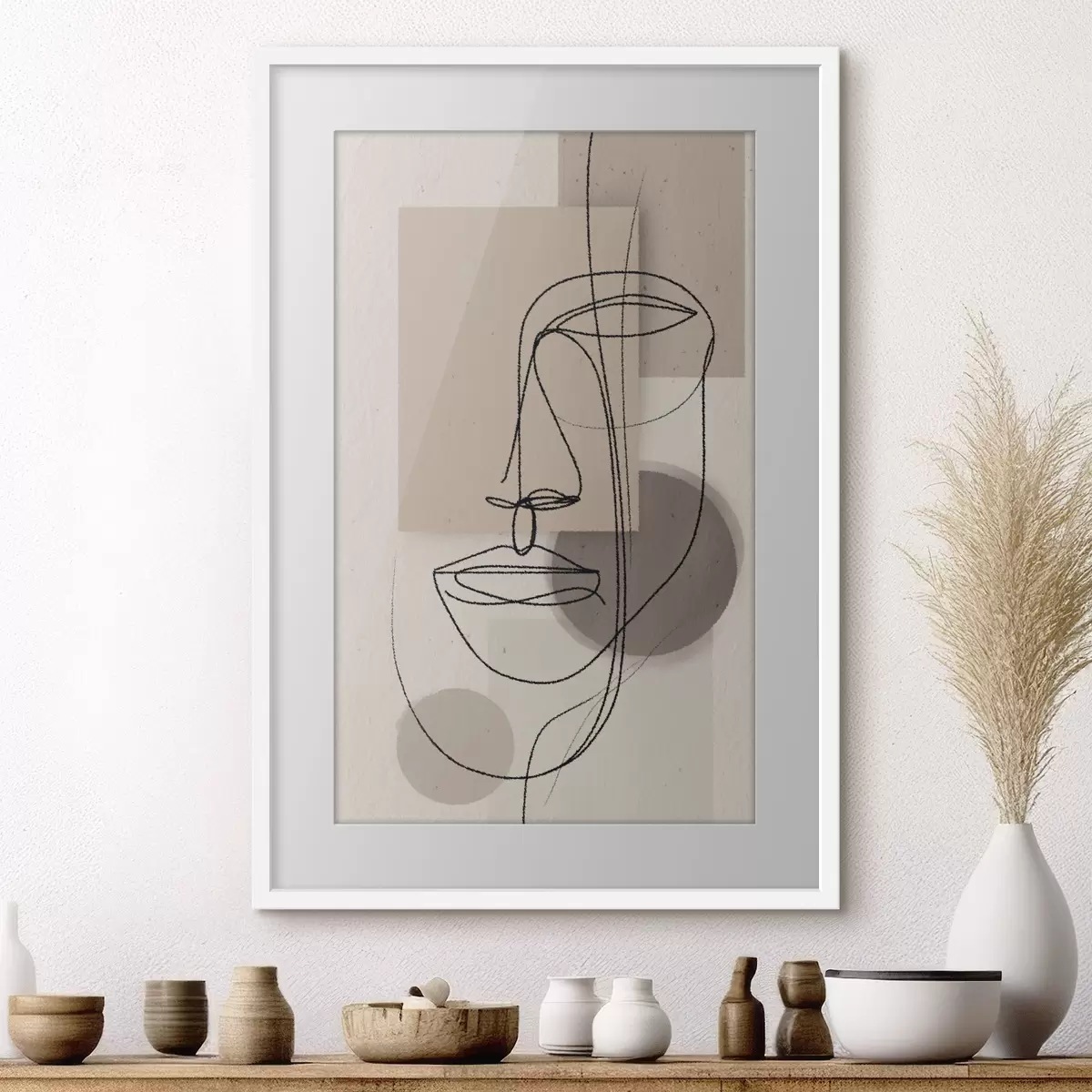 Poster Portrait en ligne sur des formes géométriques beiges f45886