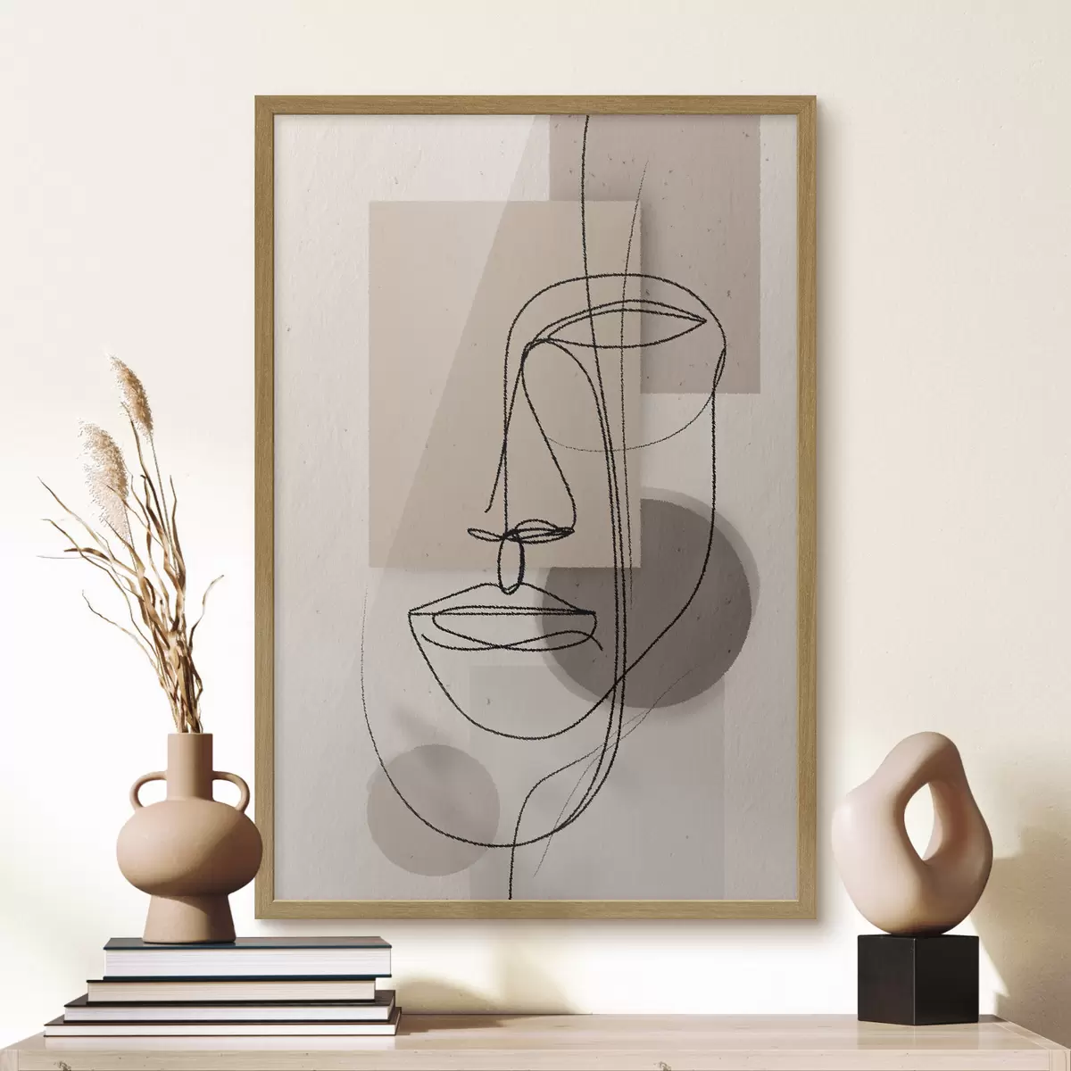 Poster Portrait en ligne sur des formes géométriques beiges f45886