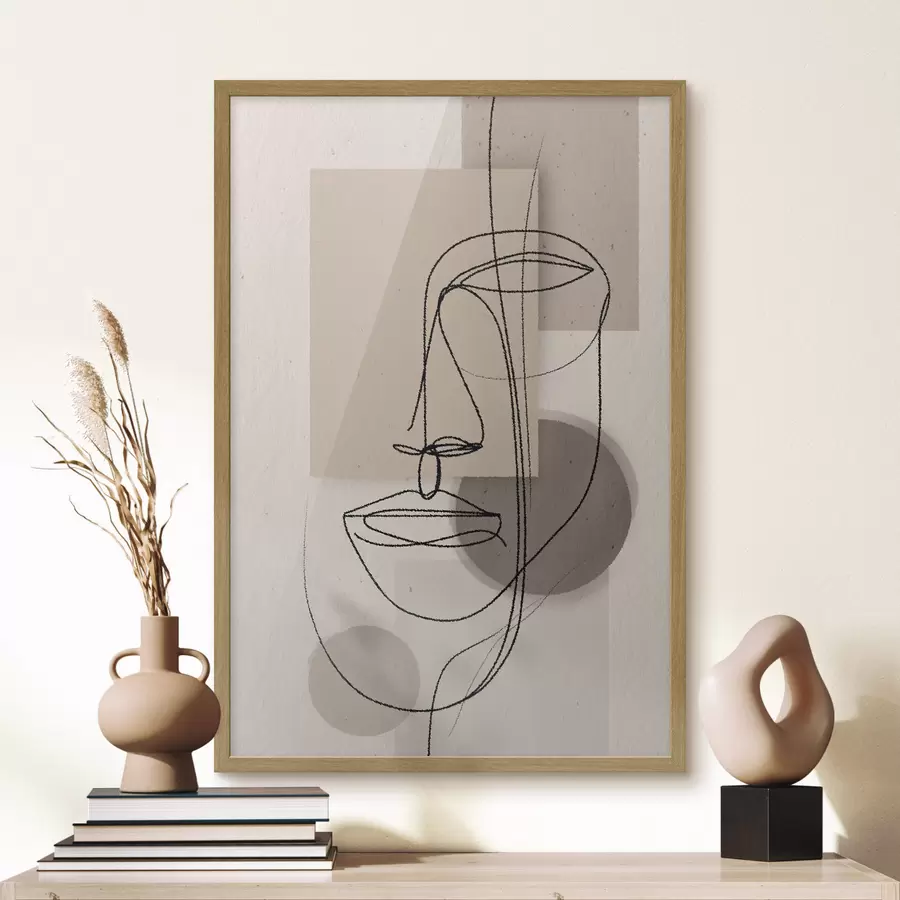 Papier peint Portrait en ligne sur des formes géométriques beiges f45886
