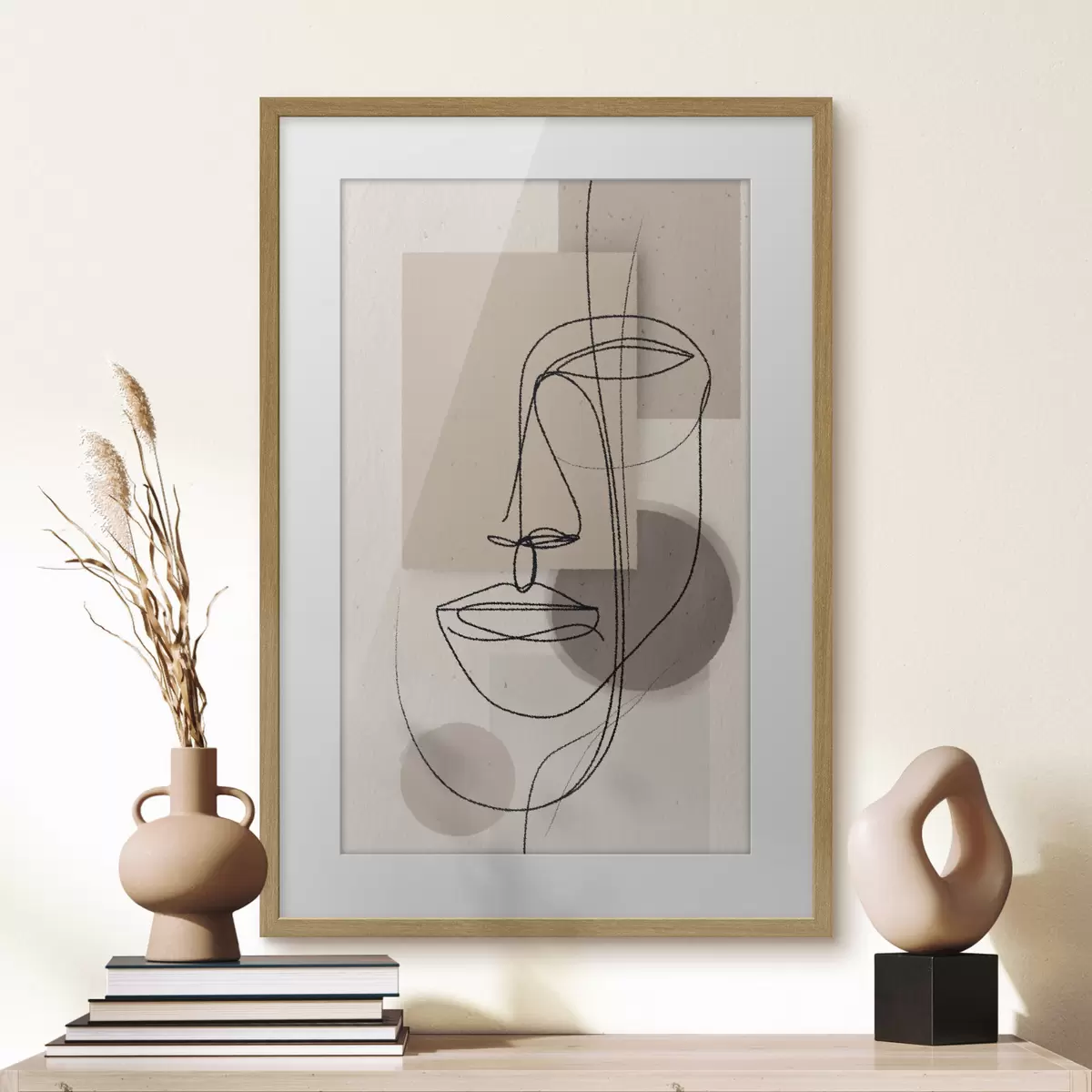 Poster Portrait en ligne sur des formes géométriques beiges f45886