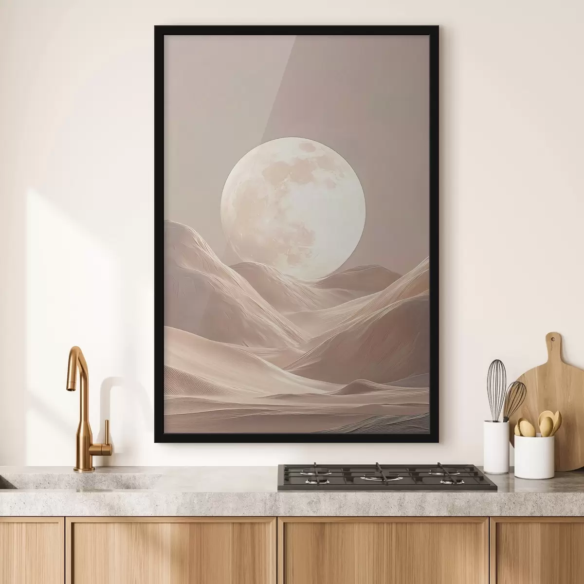 Poster Lune au-dessus des dunes de sable aux teintes roses f45892