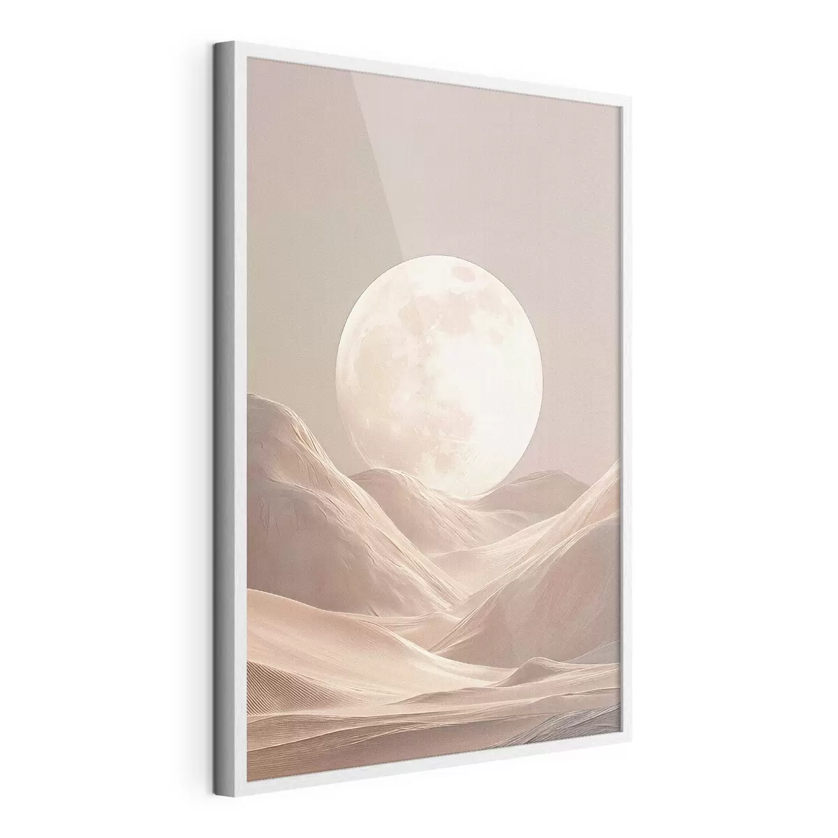 Poster Lune au-dessus des dunes de sable aux teintes roses f45892