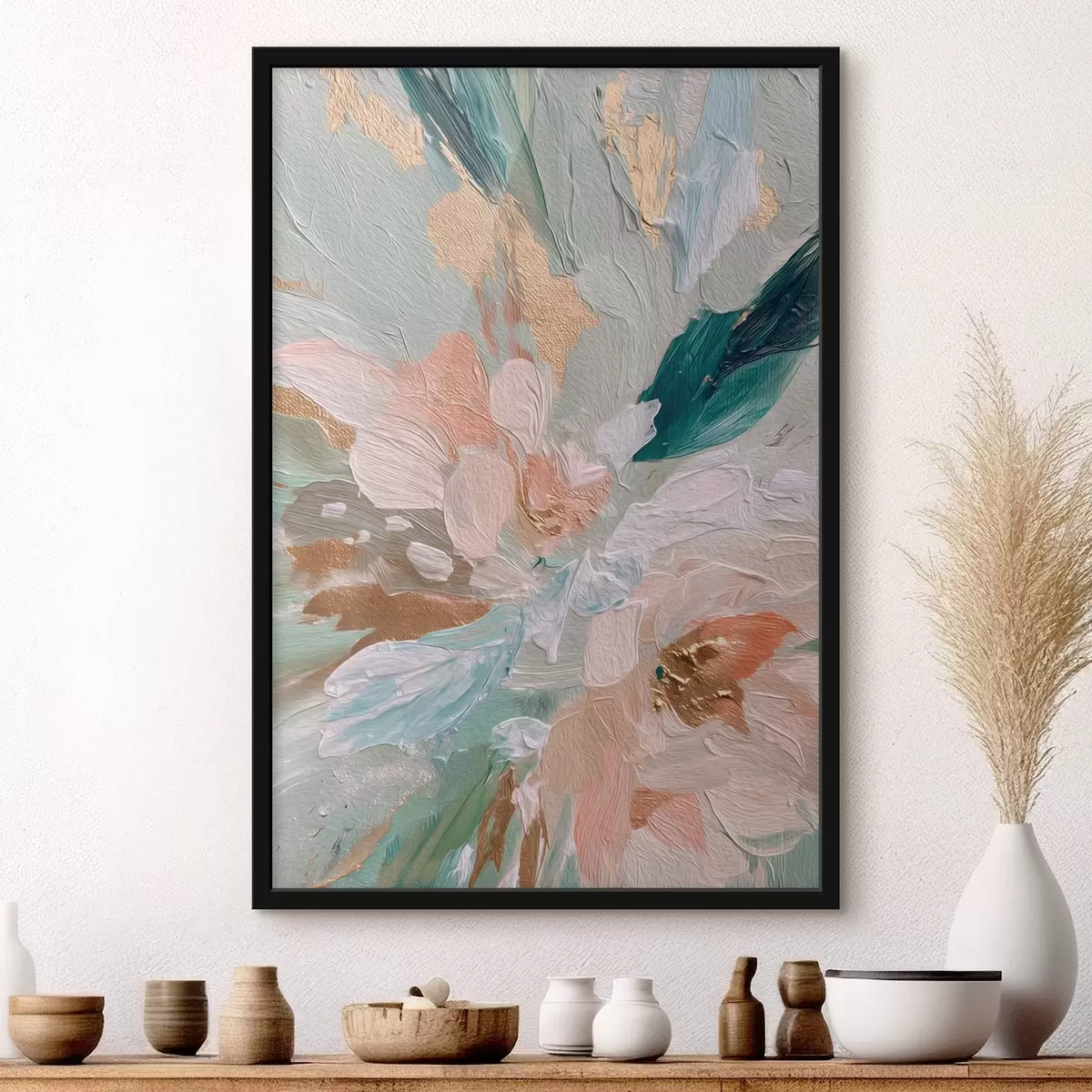 Poster Couches florales pastel avec des touches jaunes f45899