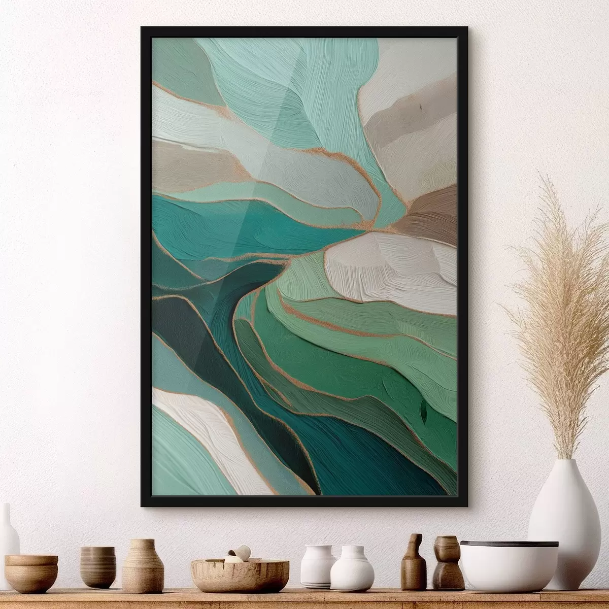 Poster Abstraction vert sauge avec un contour jaune f45901