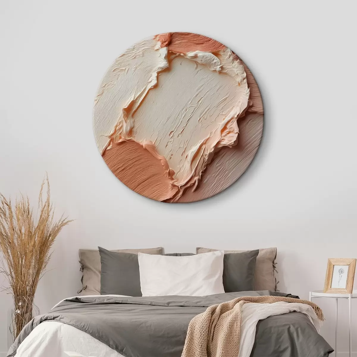 Tableaux rondes Couches texturées couleur crème-pêche, riche empâtement r45869