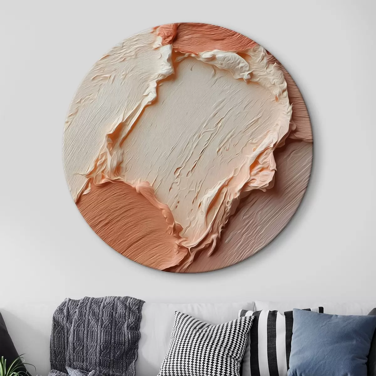 Tableaux rondes Couches texturées couleur crème-pêche, riche empâtement r45869