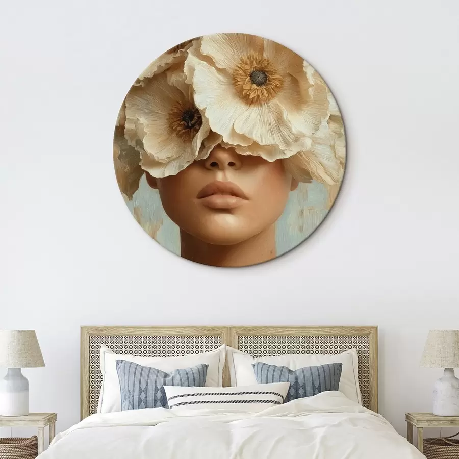 Tableau Portrait avec des fleurs beiges couvrant les yeux r45870