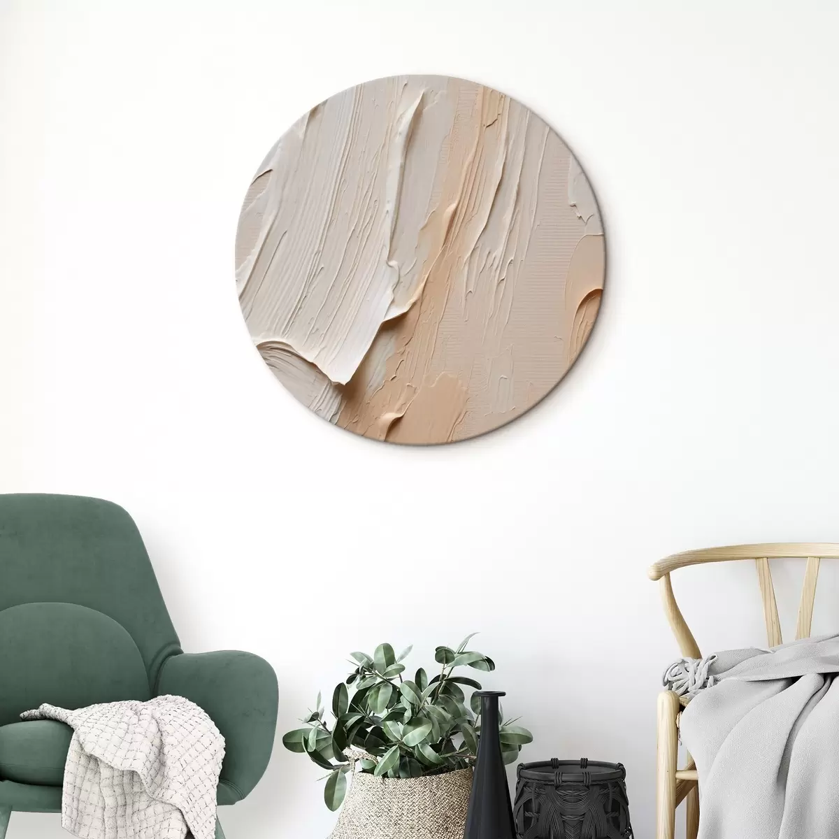 Tableaux rondes Coups de pinceau texturés aux tons pastel crème-beige r45871