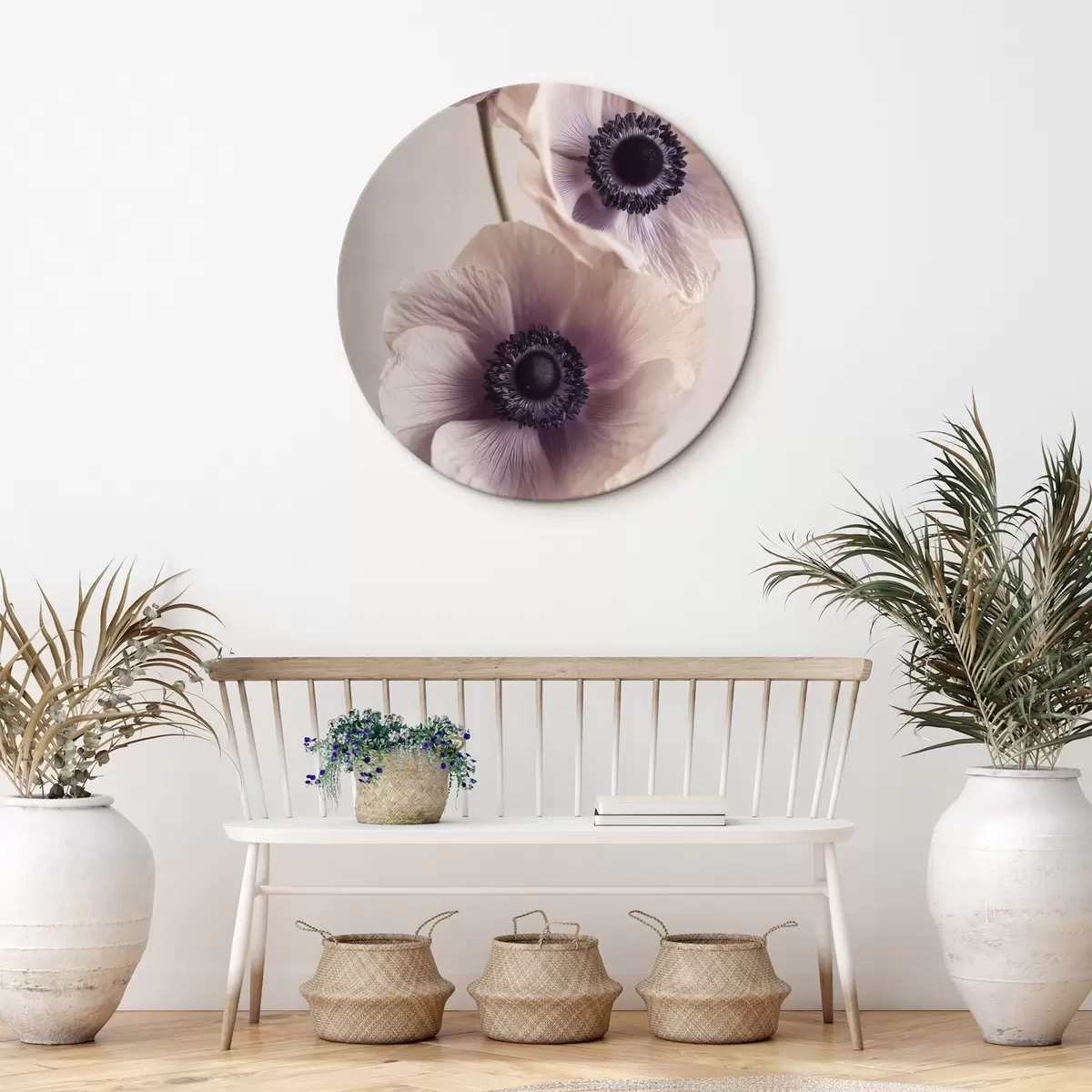 Tableaux rondes Anémones délicates au cœur sombre, couleurs pastel r45875