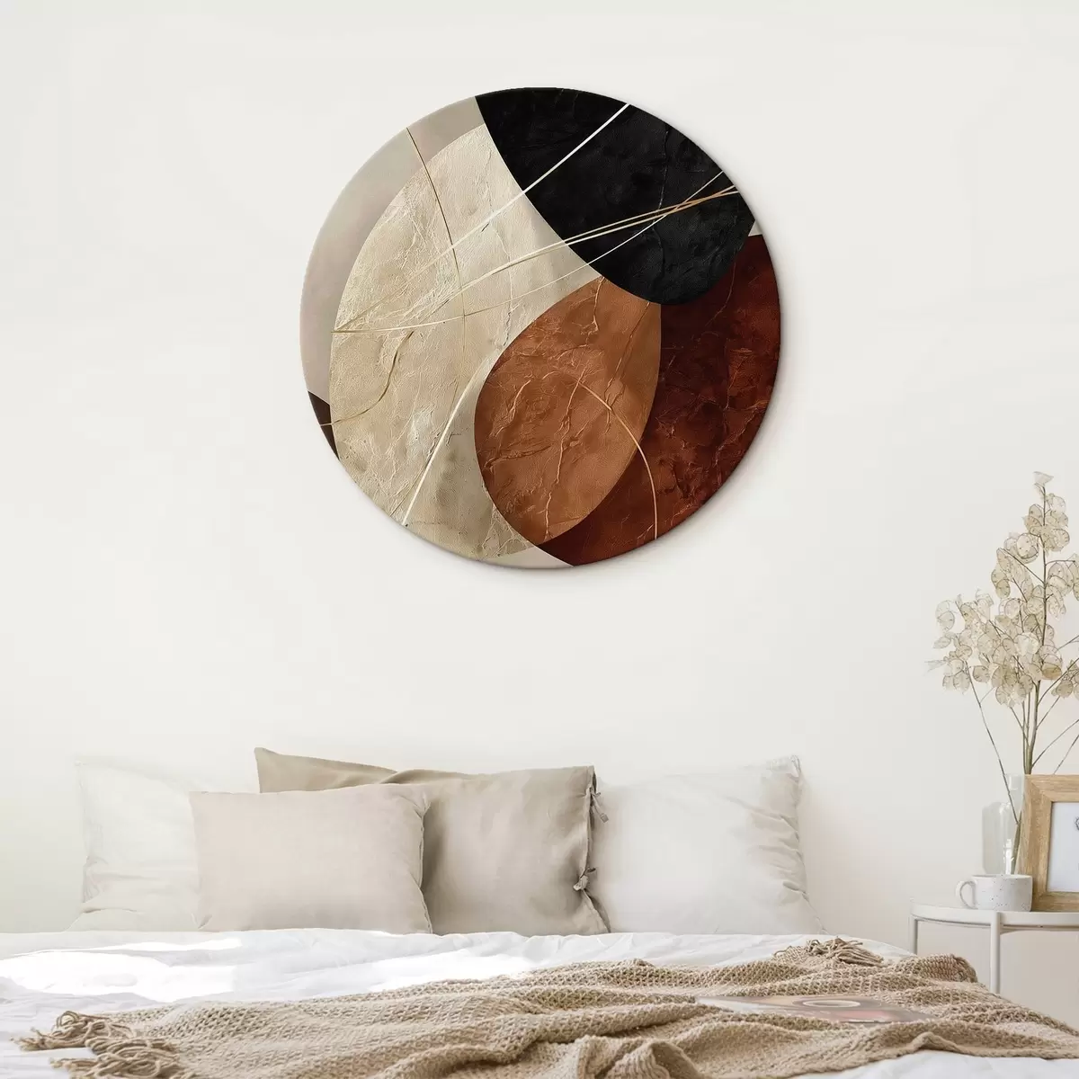 Tableaux rondes Ovales géométriques dans une palette beige-caramel r45878