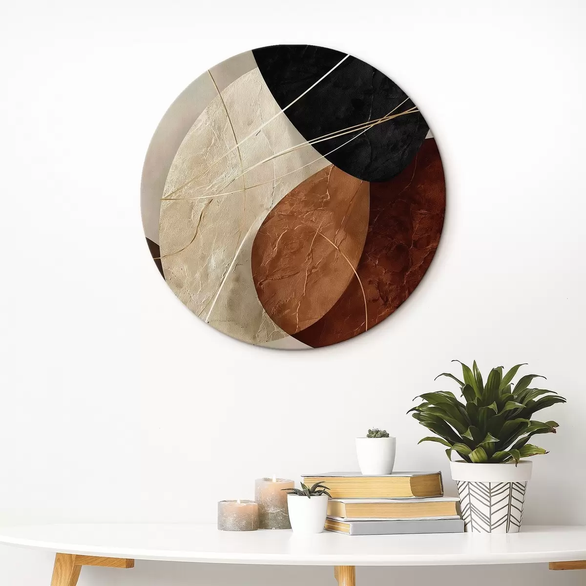 Tableaux rondes Ovales géométriques dans une palette beige-caramel r45878