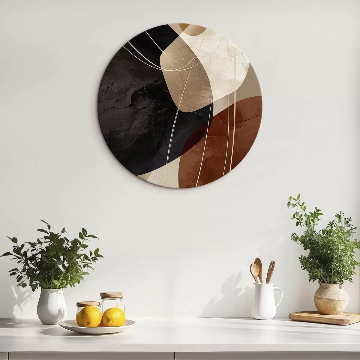 Tableaux rondes Formes géométriques dans une palette chaleureuse, lignes fines r45879