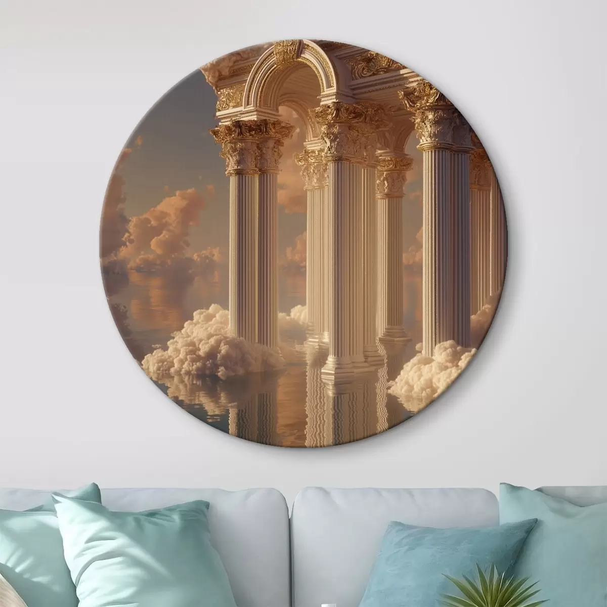 Tableaux rondes Colonnes dans les nuages, reflets sur l'eau r45881