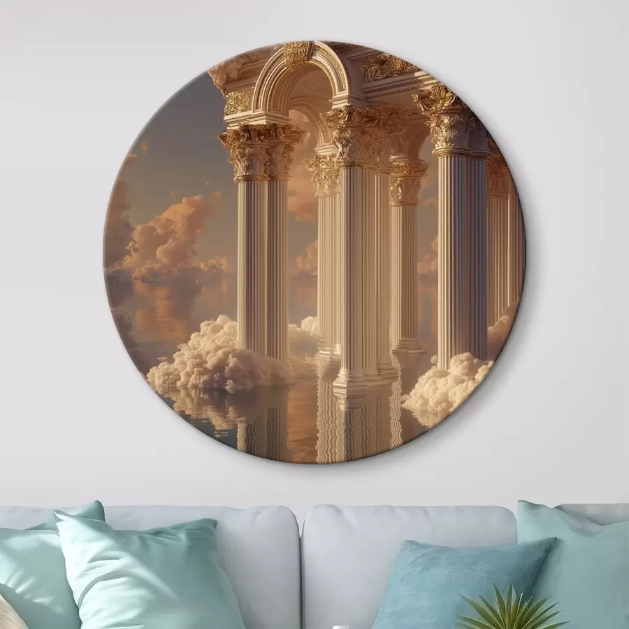 Tableau Colonnes dans les nuages, reflets sur l'eau r45881