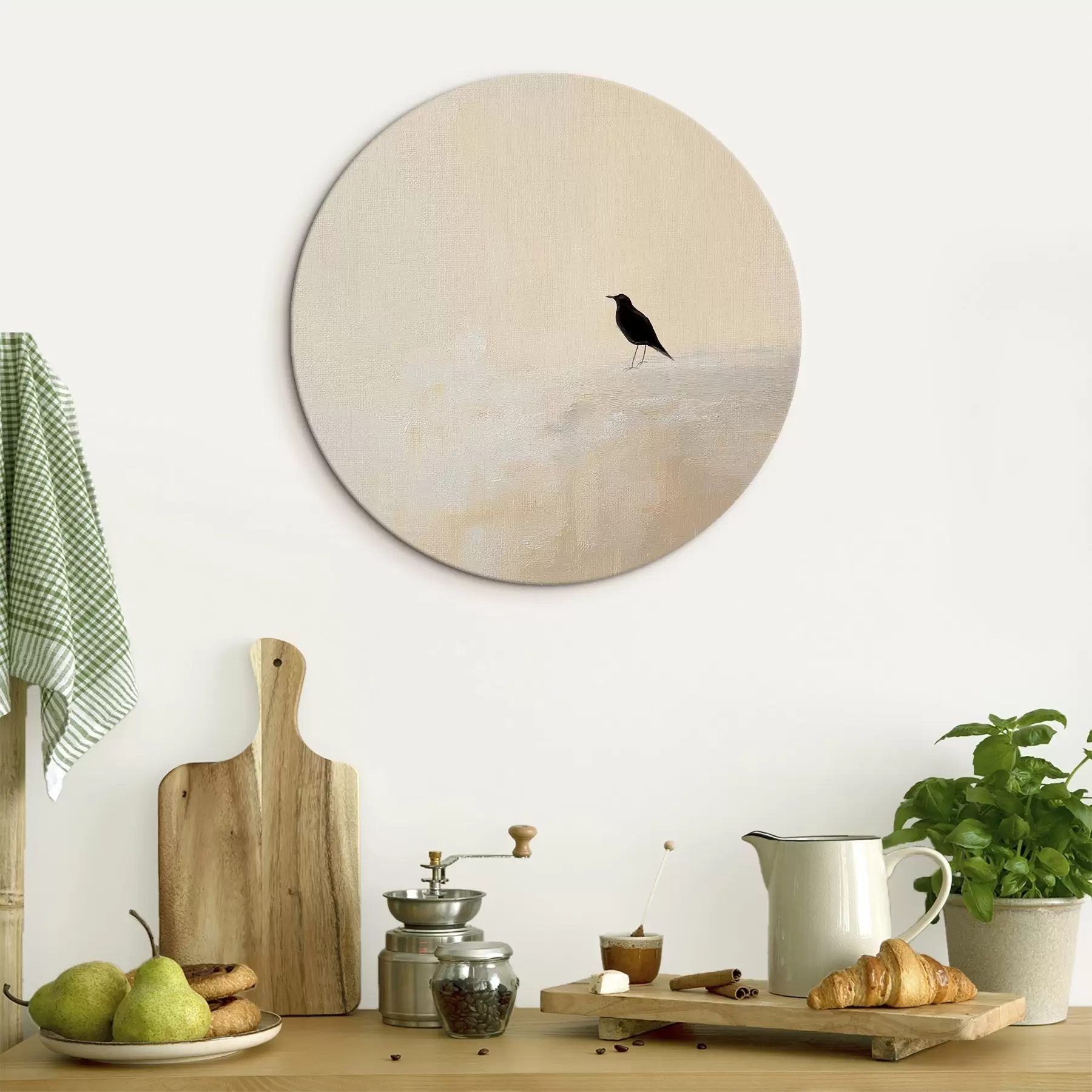 Tableau Oiseau solitaire sur fond beige chaud r45882