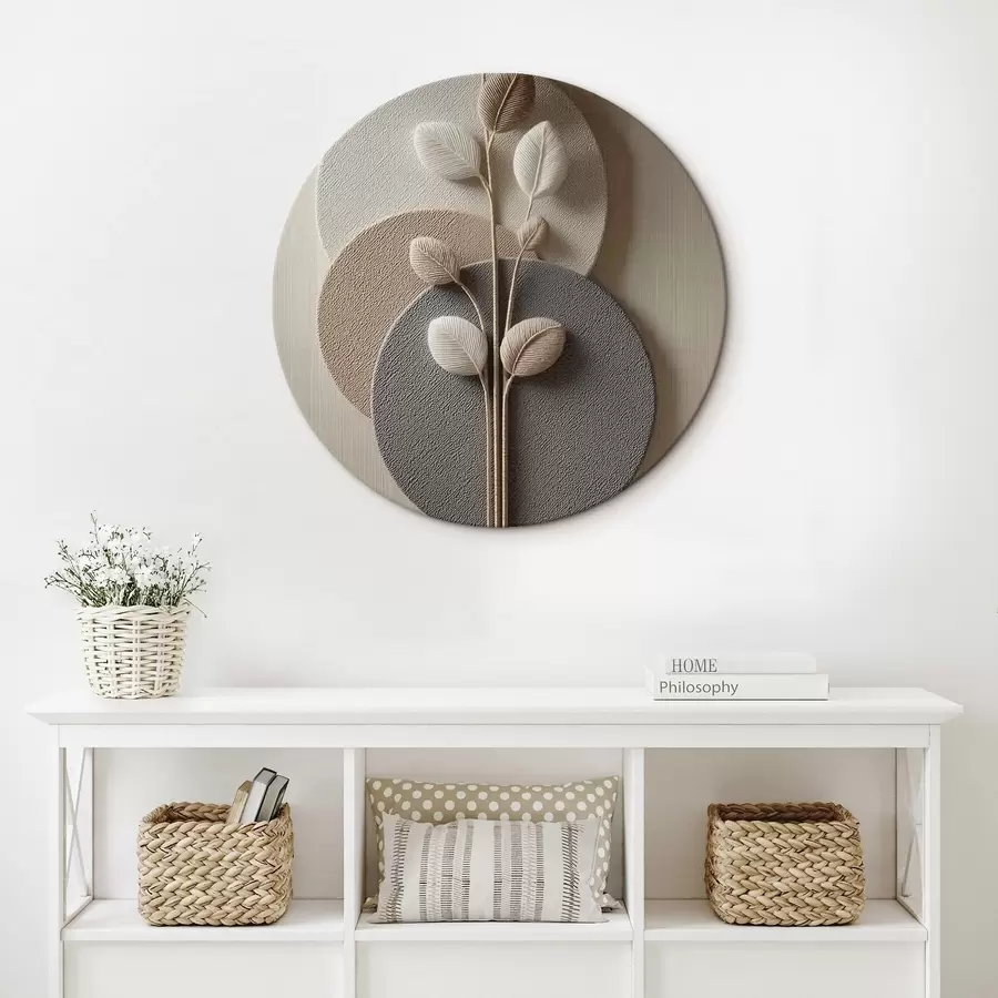 Tableau Cercles en relief et branche dans des tons neutres chauds r45883