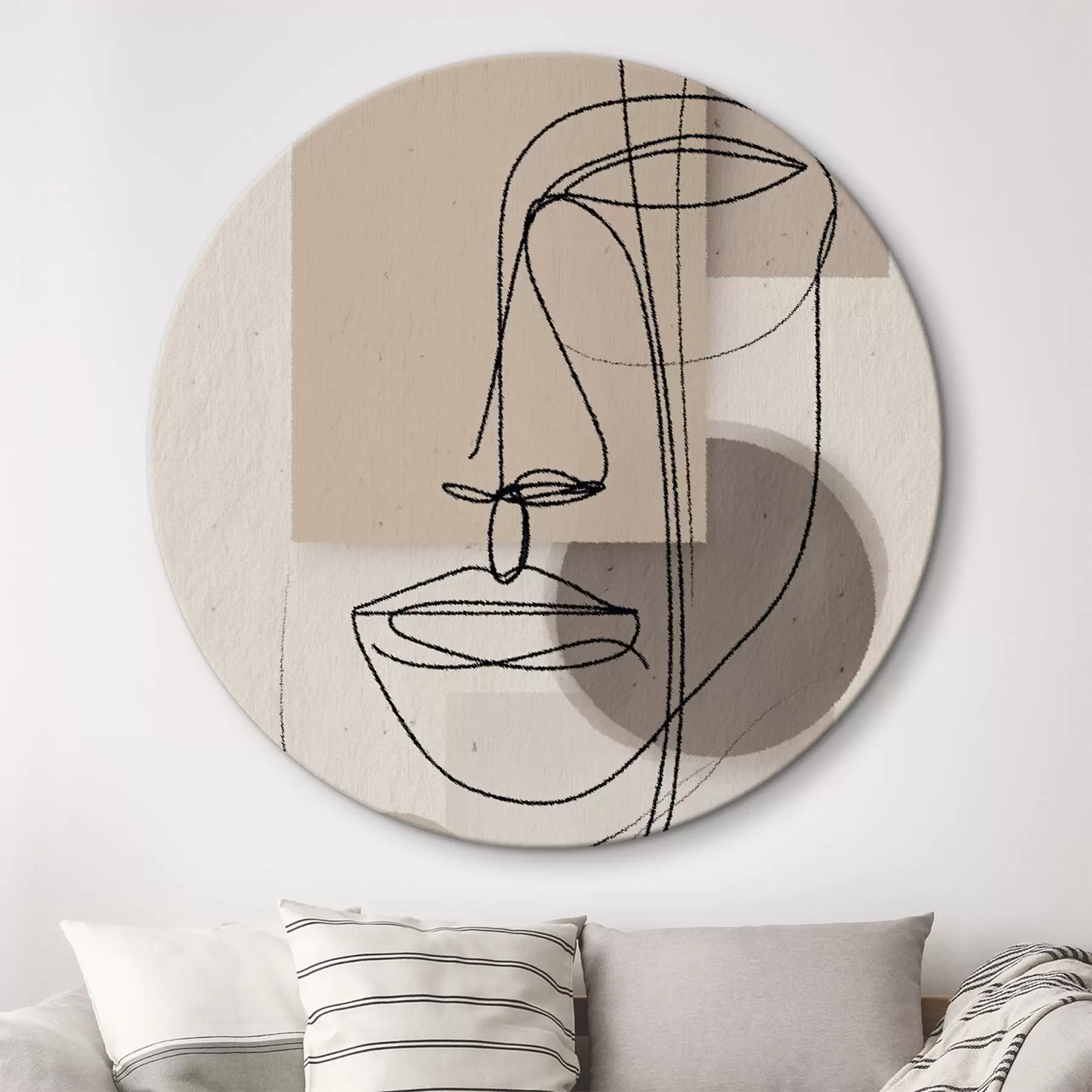 Tableau Portrait en ligne sur des formes géométriques beiges r45886