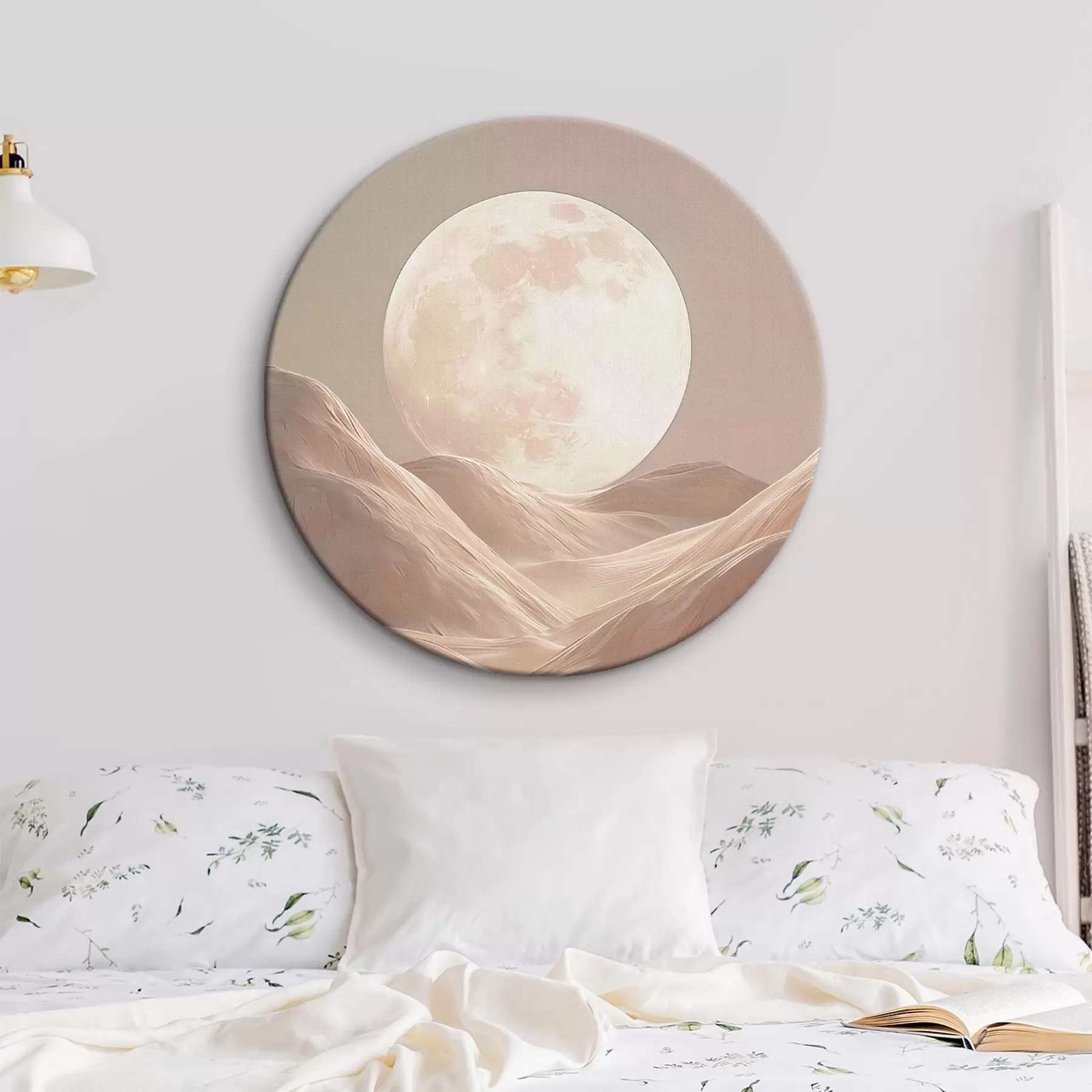 Tableau Lune au-dessus des dunes de sable aux teintes roses r45892