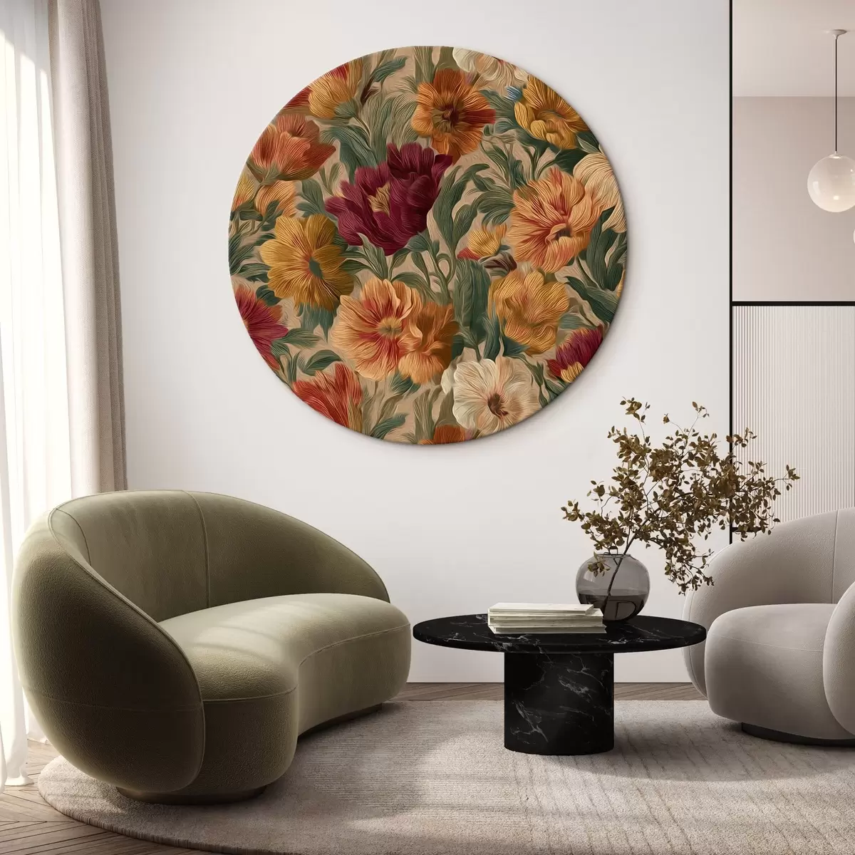 Tableaux rondes Motif floral vintage dans une palette de couleurs chaudes r45896