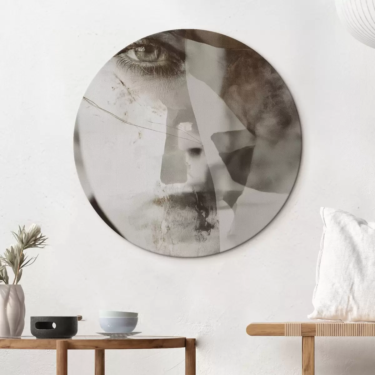 Tableaux rondes Portrait abstrait en sépia, textures et taches r45897