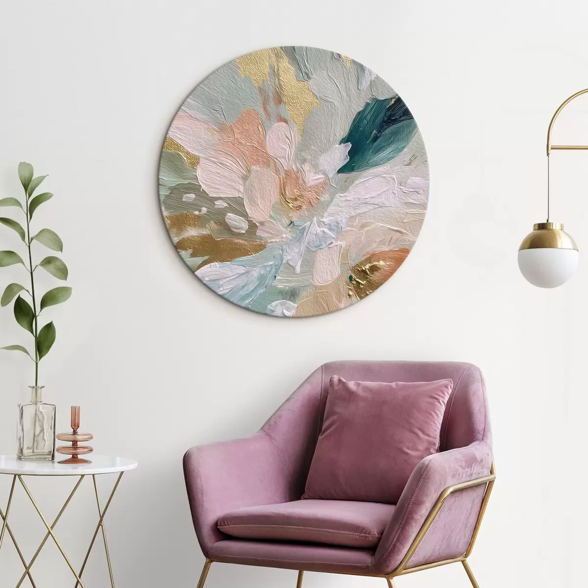 Tableaux rondes Couches florales pastel avec des touches jaunes r45899