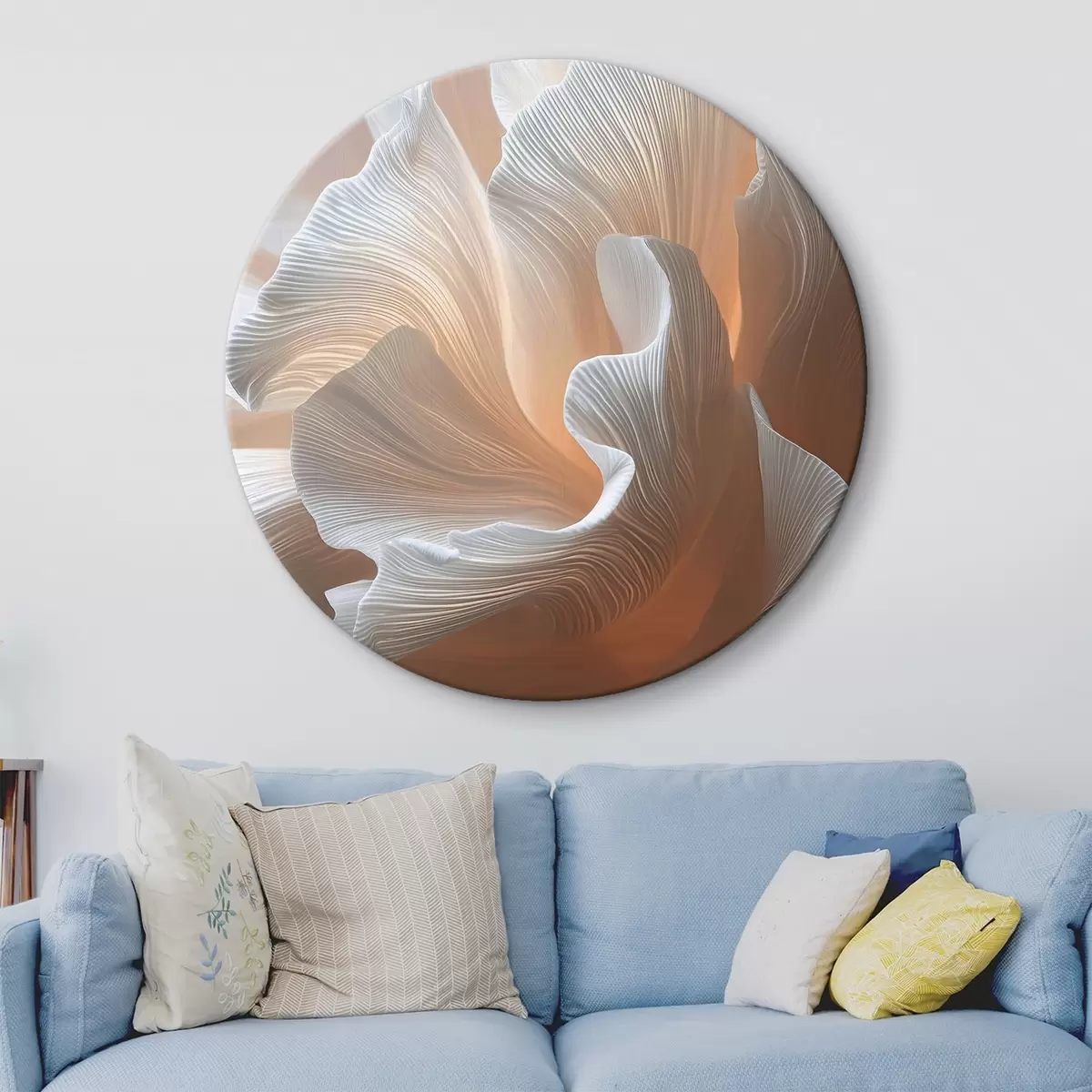 Tableaux rondes Pétales blancs aériens avec une lueur pêche chaude r45909