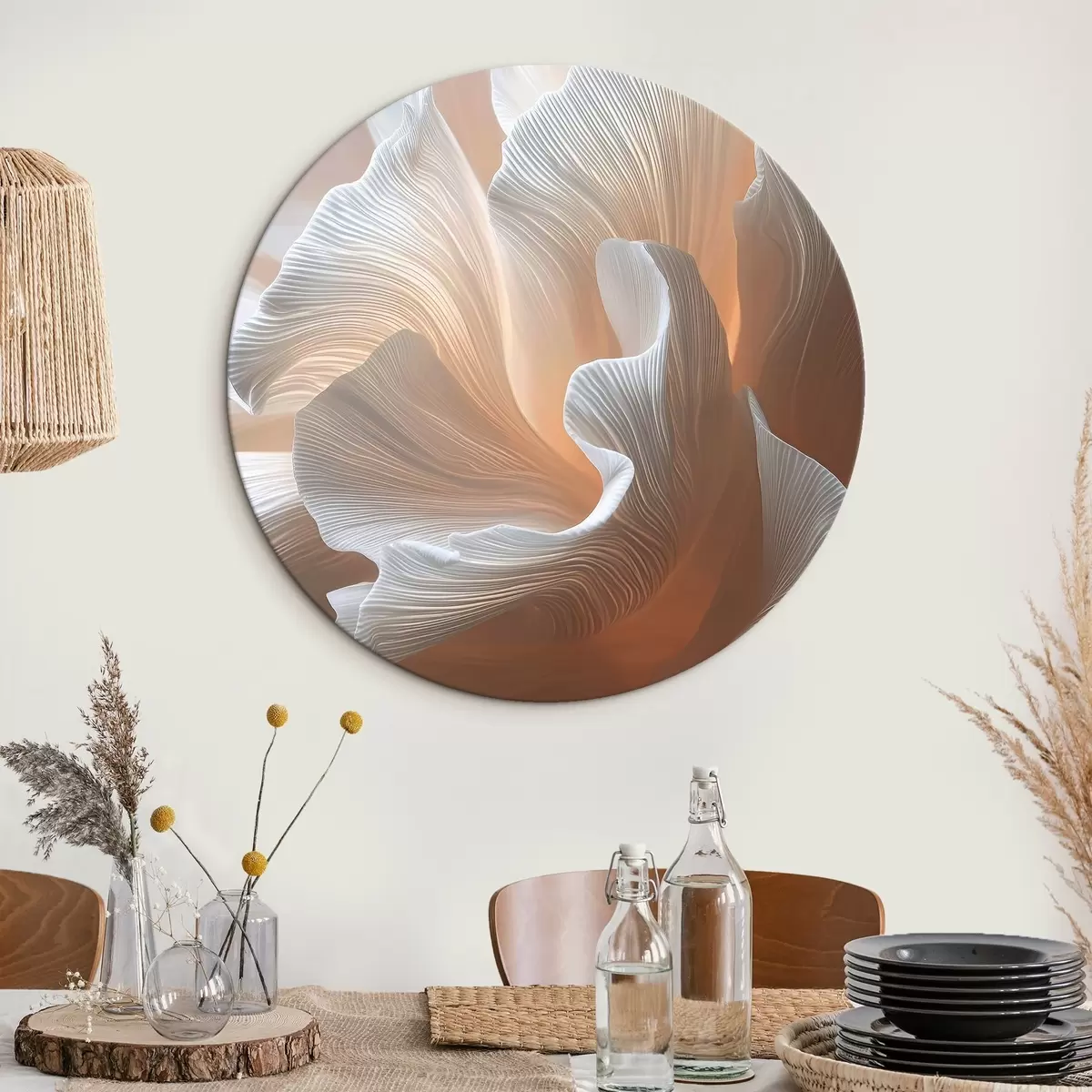 Tableaux rondes Pétales blancs aériens avec une lueur pêche chaude r45909
