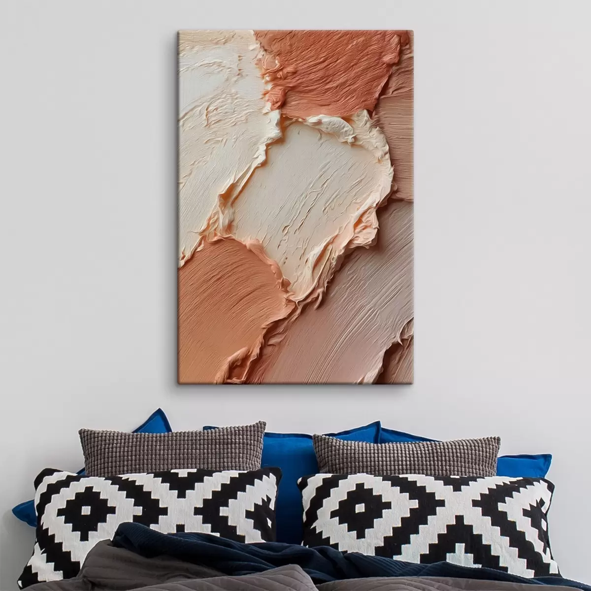 Tableau Couches texturées couleur crème-pêche, riche empâtement s45869