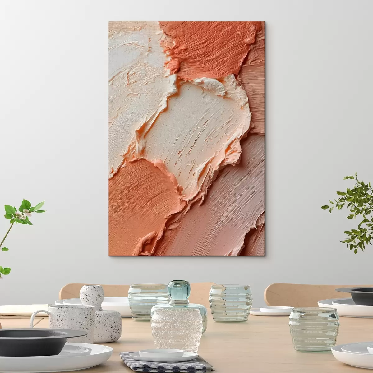 Tableau Couches texturées couleur crème-pêche, riche empâtement s45869