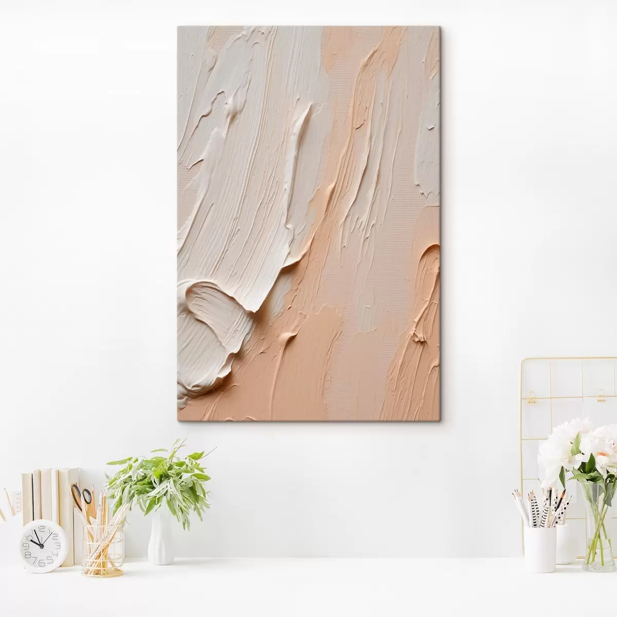 Tableau Coups de pinceau texturés aux tons pastel crème-beige s45871