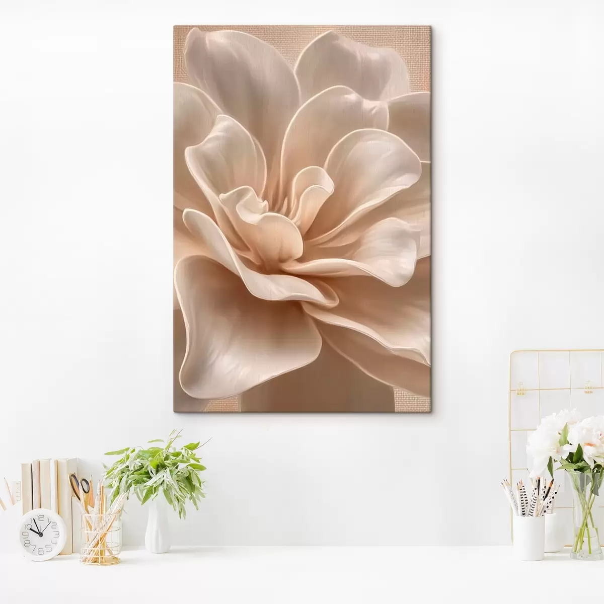 Tableau Grande fleur crème, pétales doux macro s45874