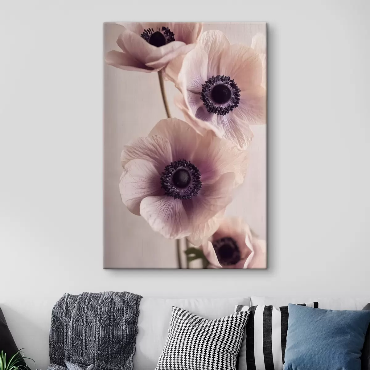 Tableau Anémones délicates au cœur sombre, couleurs pastel s45875