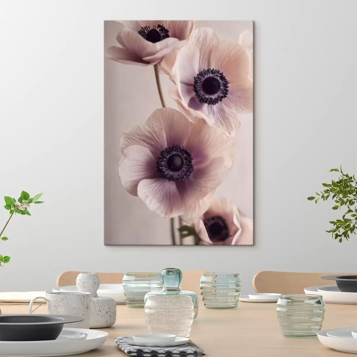 Tableau Anémones délicates au cœur sombre, couleurs pastel s45875
