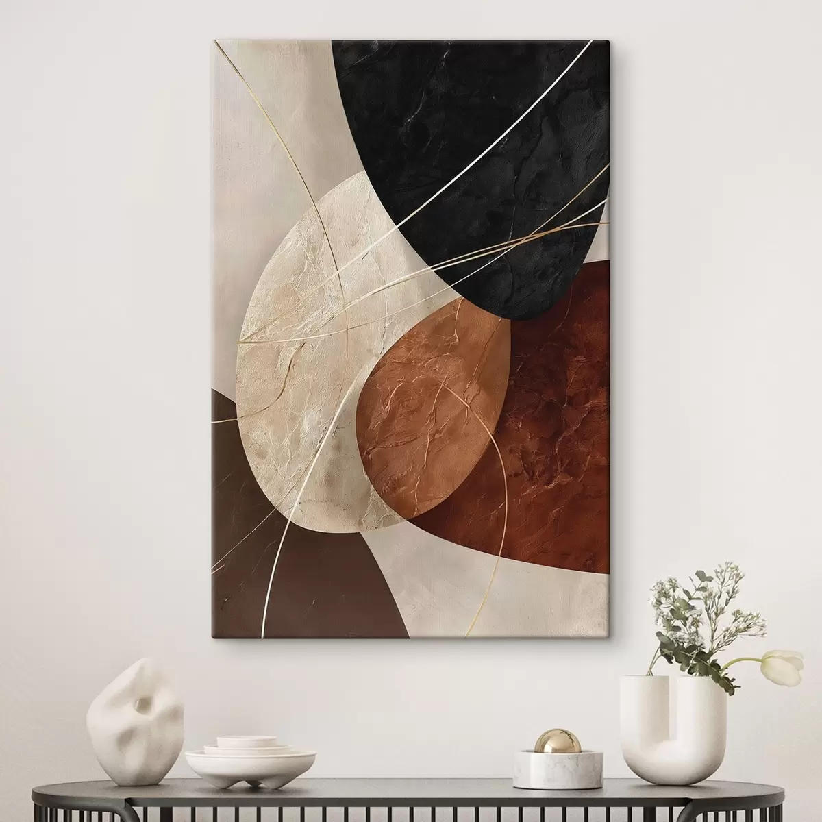 Tableau Ovales géométriques dans une palette beige-caramel s45878