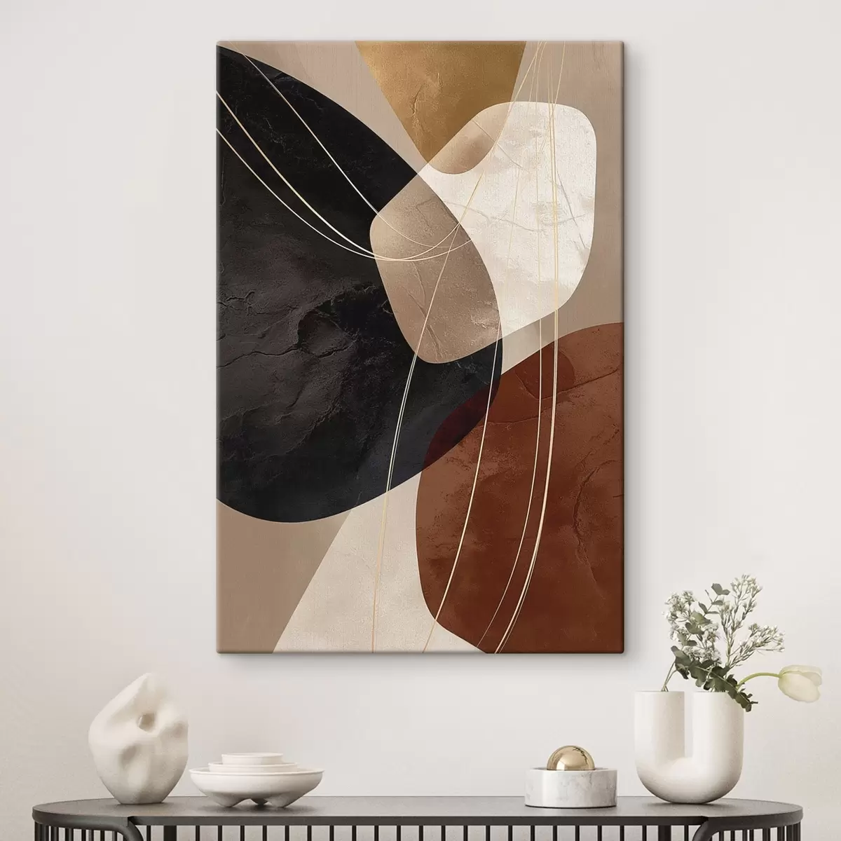 Tableau Formes géométriques dans une palette chaleureuse, lignes fines s45879