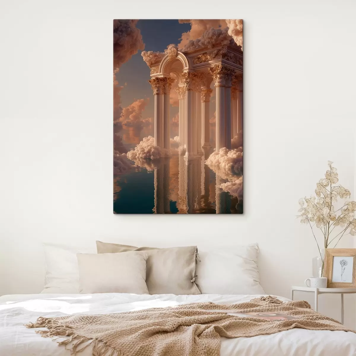 Tableau Colonnes dans les nuages, reflets sur l'eau s45881