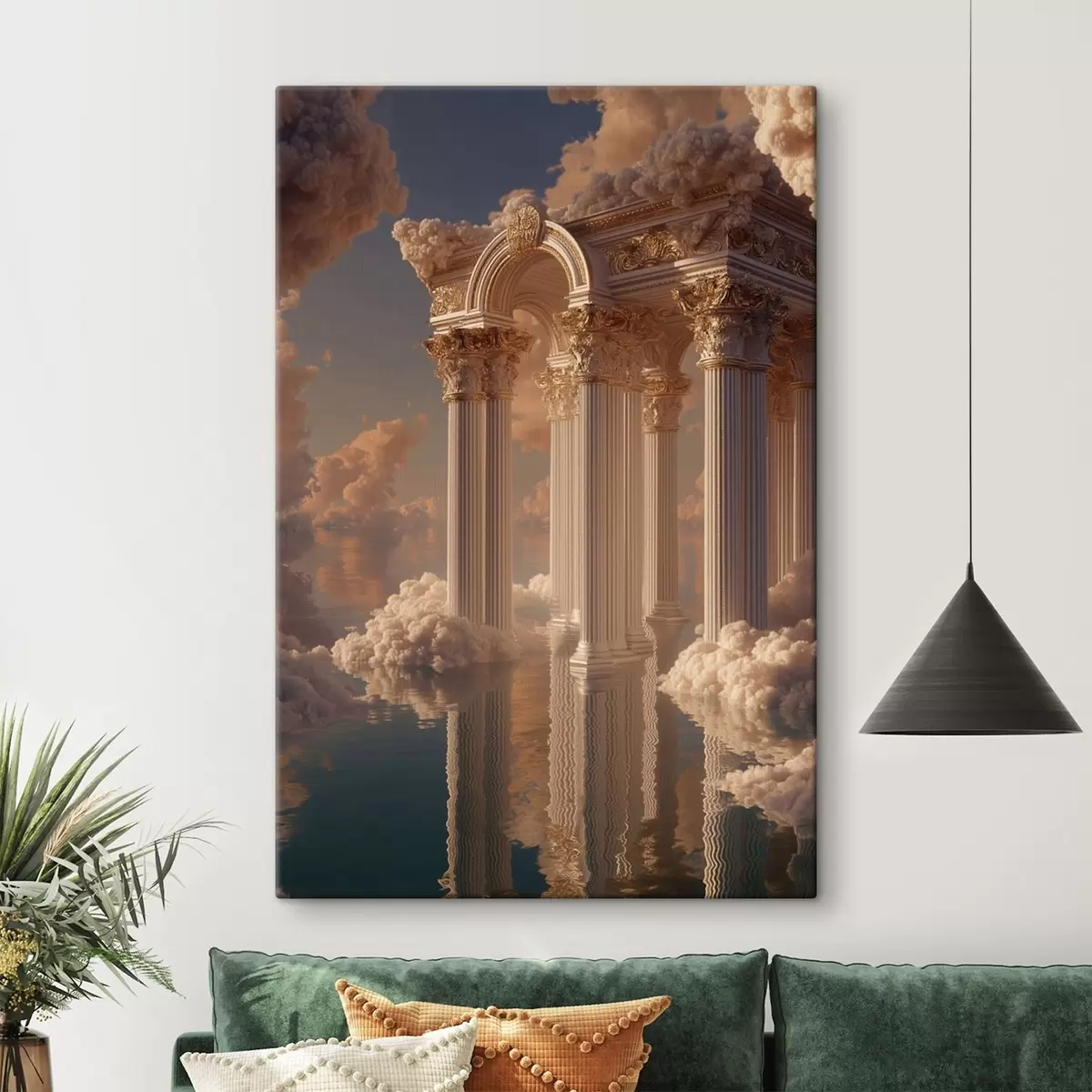 Tableau Colonnes dans les nuages, reflets sur l'eau s45881