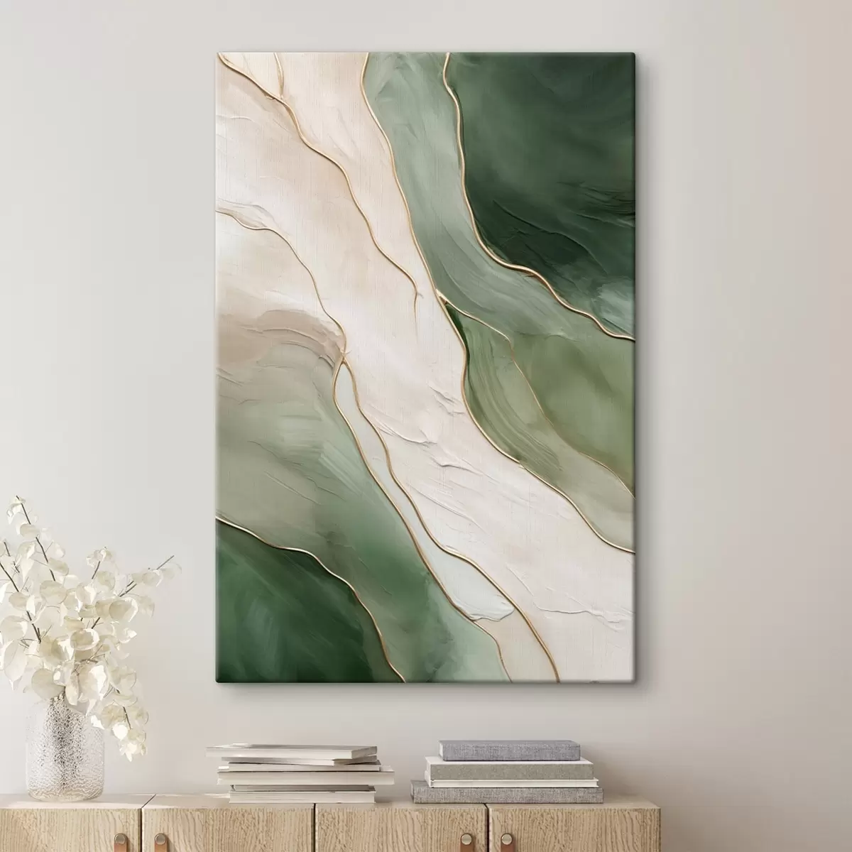 Tableau Abstraction émeraude avec de fines lignes jaunes s45888