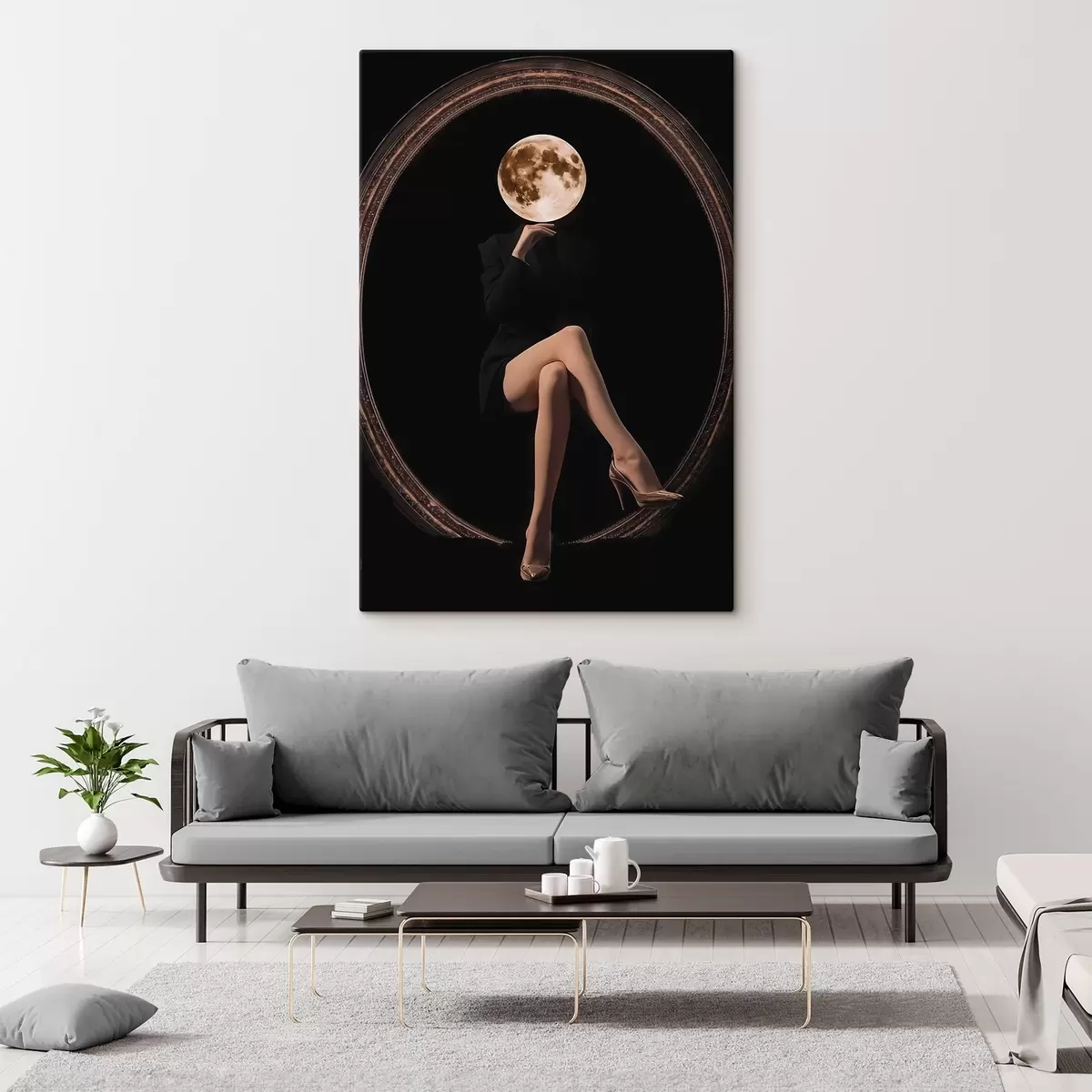 Tableau Silhouette avec la lune pour visage, minimalisme s45891