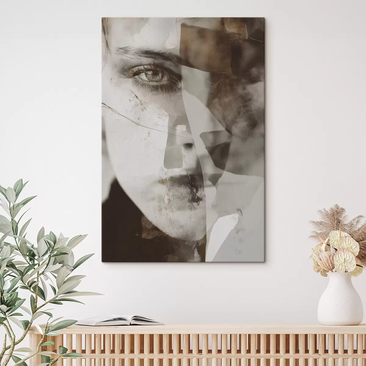 Tableau Portrait abstrait en sépia, textures et taches s45897