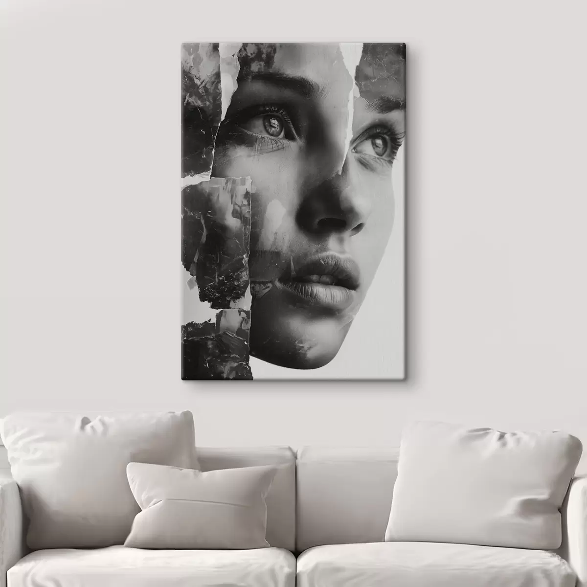 Tableau Portrait collage en noir et blanc avec des couches texturées déchirées s45898