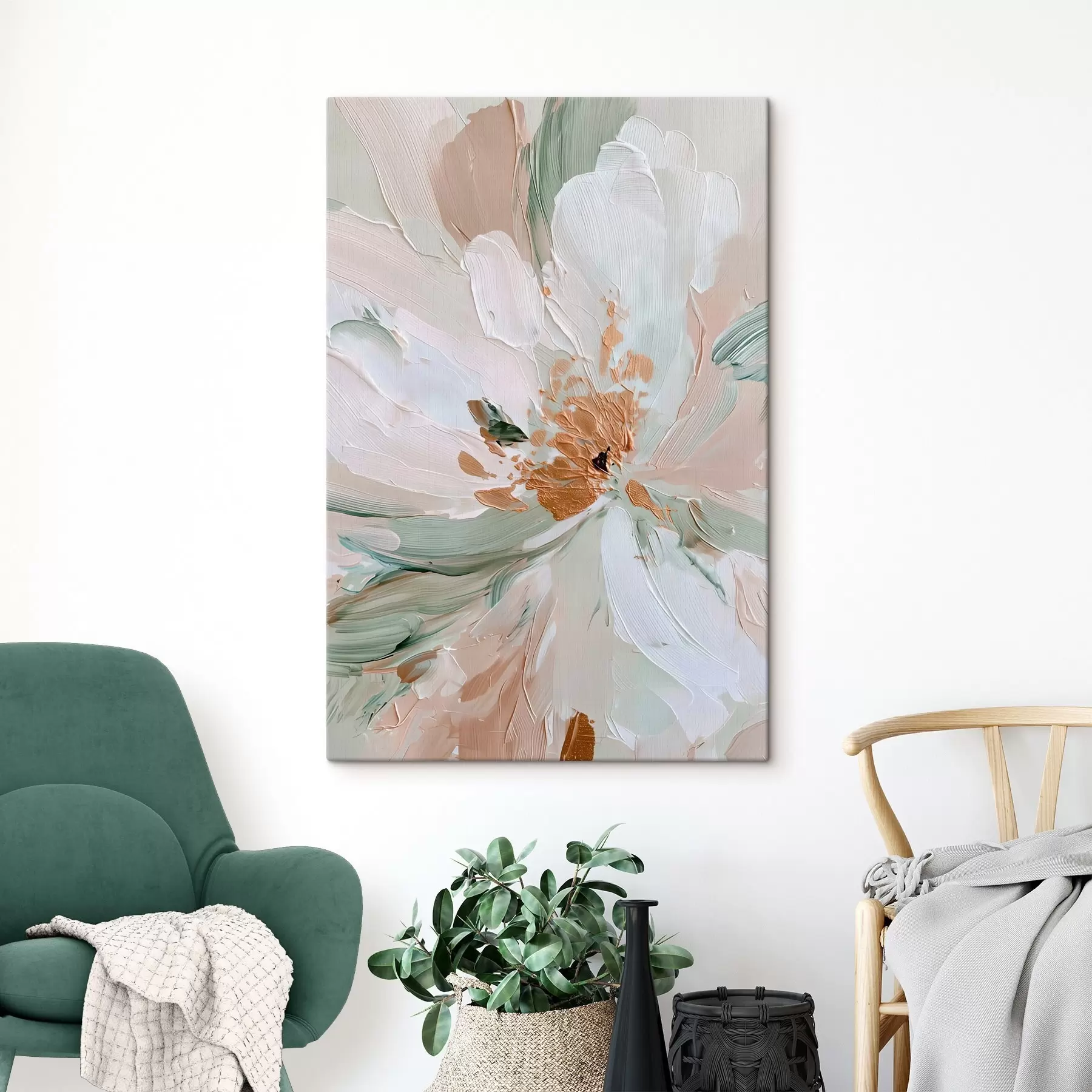 Tableau Fleur pastel à l'empâtement avec des accents jaunes s45900