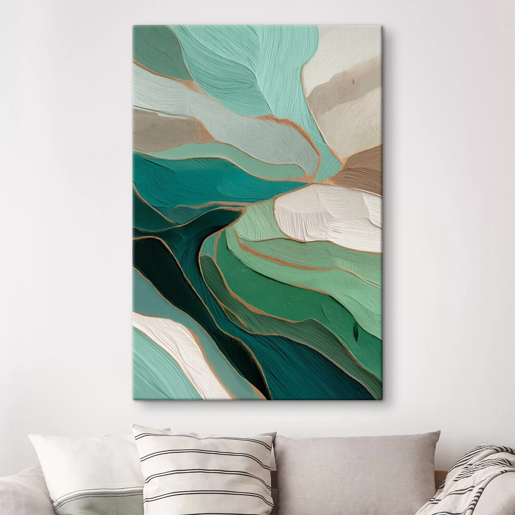 Tableau Abstraction vert sauge avec un contour jaune s45901